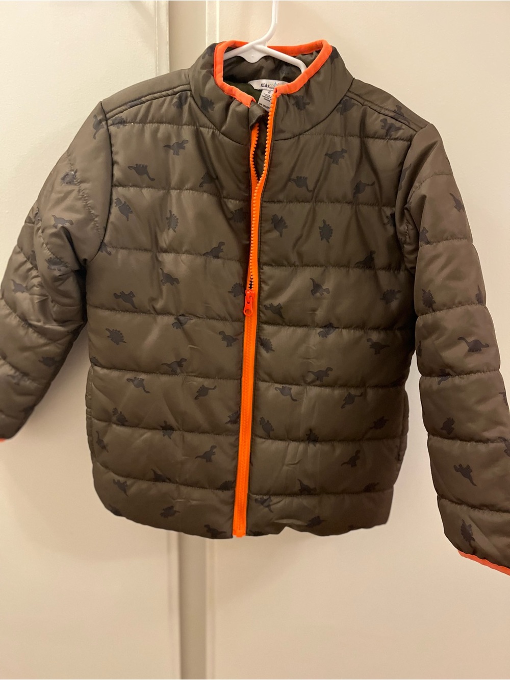 Kids Headquarters Olive Puffer Jacket with Orange Trim - Size 6
